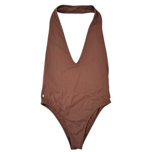 Eterne Amelia Halter One Piece - Brown V Neck One Piece Swimsuit Swim Suit sz L